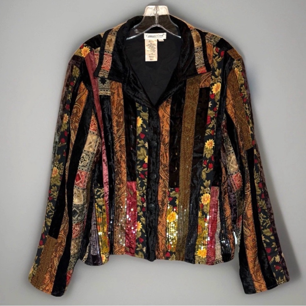 Velour Patchwork Jacket Artsy Eclectic Funky Sequ… - image 1